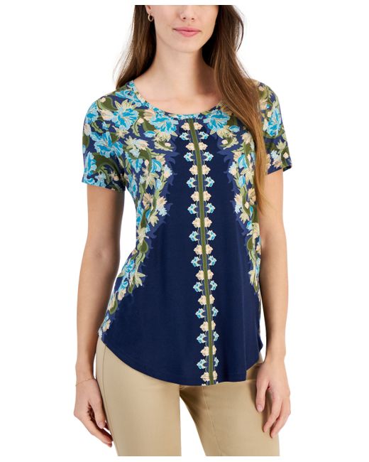 Jm Collection Printed Short-Sleeve Scoop-Neck Top Created for