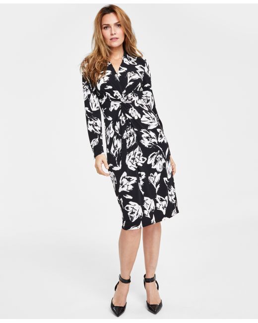 I.N.C. International Concepts Petite Printed Twist-Front Midi Dress Created for