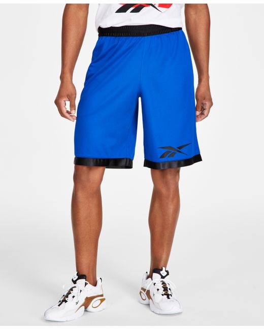 Reebok Regular-Fit Logo-Print Mesh Basketball Shorts Black
