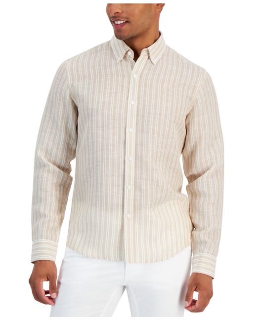 Michael Kors Classic-Fit Halo Stripe Long Sleeve Button-Front Linen Shirt