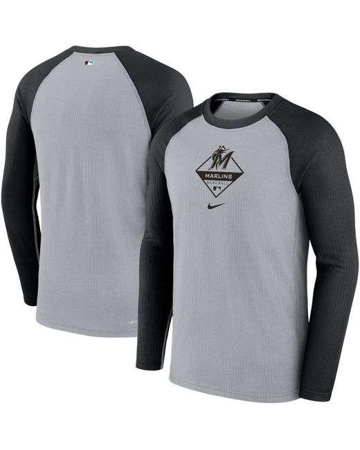 Nike and Black Miami Marlins Game Authentic Collection Performance Raglan Long Sleeve T-shirt