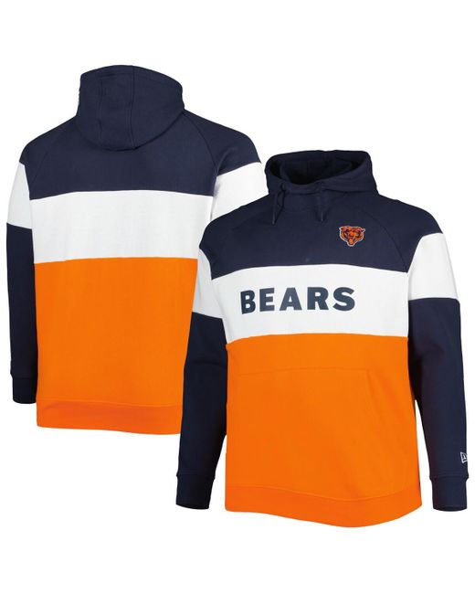 New Era and Navy Chicago Bears Big Tall Current Colorblock Raglan Fleece Pullover Hoodie