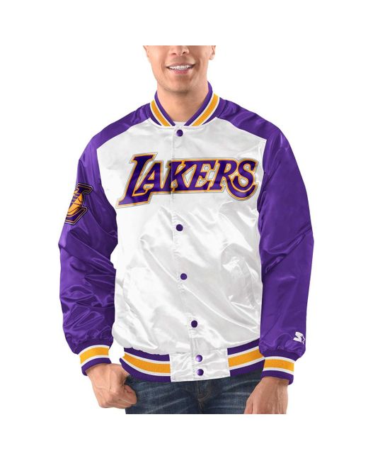 Starter Purple Los Angeles Lakers Renegade Satin Full-Snap Varsity Jacket