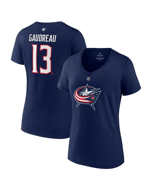 Fanatics Johnny Gaudreau Columbus Blue Jackets Authentic Stack Name and Number V-Neck T-shirt