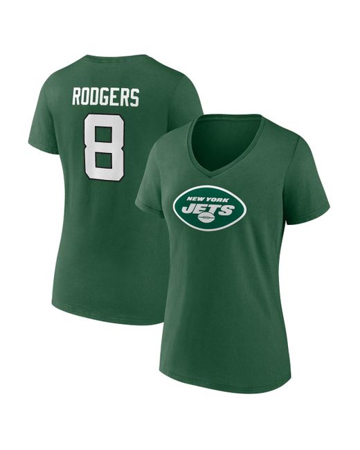 Fanatics Aaron Rodgers New York Jets Icon Name and Number V-Neck T-shirt