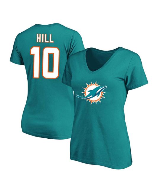 Fanatics Tyreek Hill Miami Dolphins Plus Fair Catch Name and Number V-Neck T-shirt