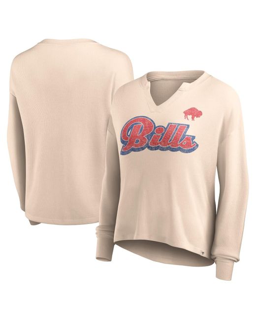 Fanatics Distressed Buffalo Bills Go For It Notch Neck Waffle Knit Lightweight Long Sleeve T-shirt