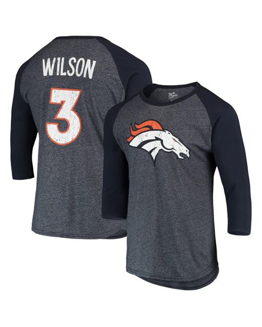 Majestic Threads Russell Wilson Denver Broncos Name and Number Team Colorway Tri-Blend 3/4 Raglan Sleeve Player T-shirt