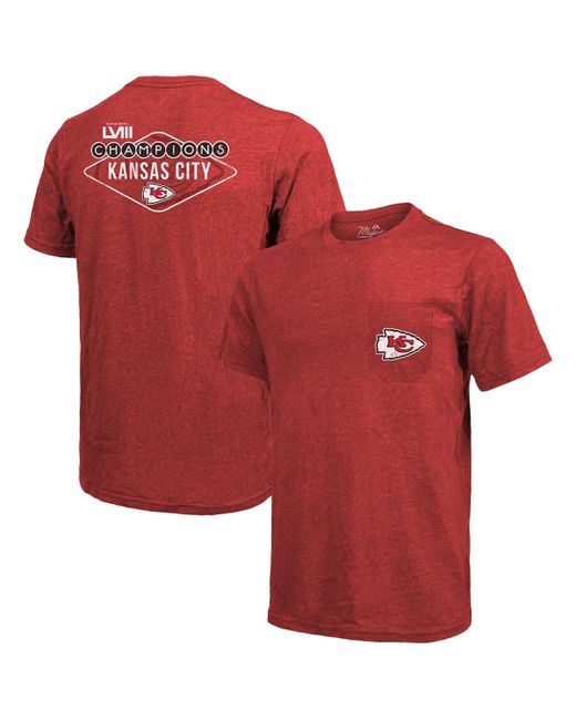 Majestic Kansas City Chiefs Super Bowl Lviii Champions Tri-Blend Pocket T-shirt