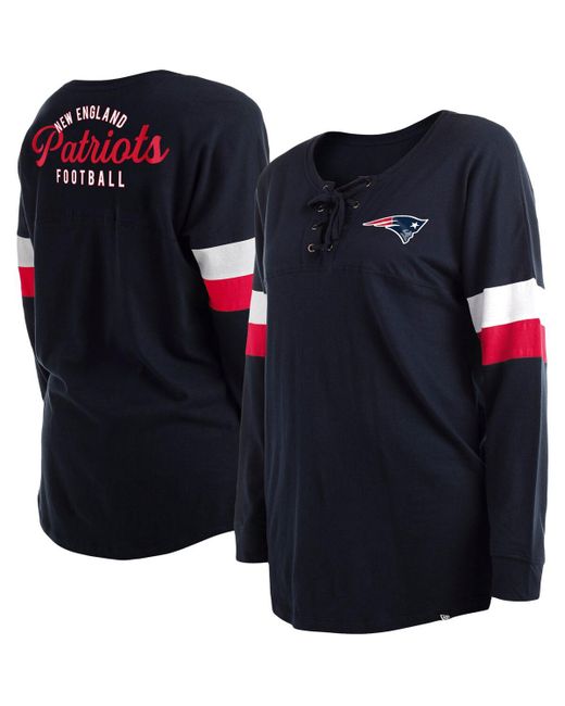 New Era New England Patriots Plus Athletic Varsity Lace-Up V-Neck Long Sleeve T-shirt