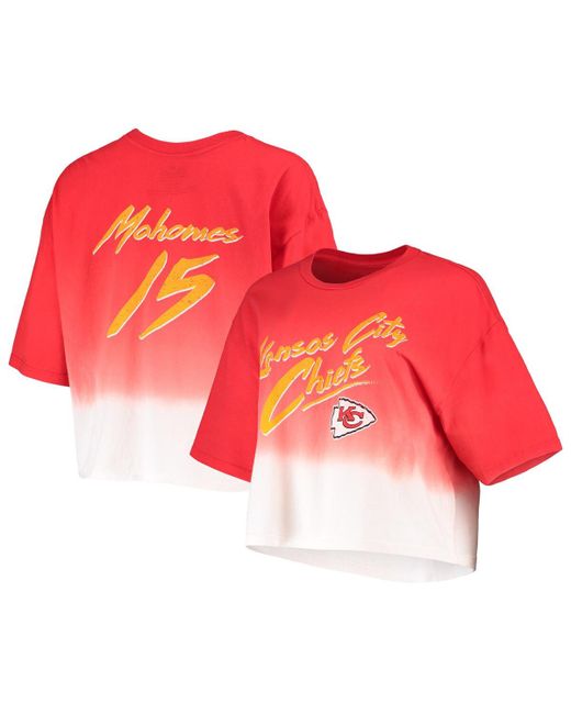 Majestic Threads Patrick Mahomes White Kansas City Chiefs Drip-Dye Player Name and Number Tri-Blend Crop T-shirt