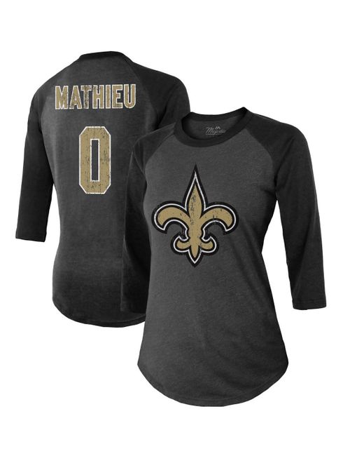 Majestic Threads Tyrann Mathieu New Orleans Saints Name Number Raglan 3/4 Sleeve T-shirt