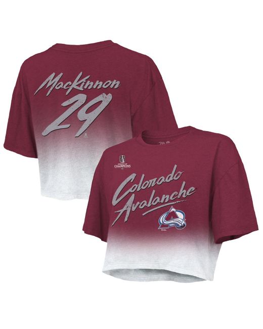 Majestic Threads Nathan MacKinnon Colorado Avalanche 2022 Stanley Cup Champions Dip Dye Boxy Crop T-shirt