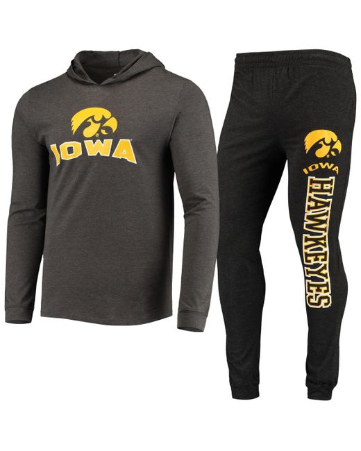 Concepts Sport Charcoal Iowa Hawkeyes Meter Long Sleeve Hoodie T-shirt and Jogger Pants Sleep Set