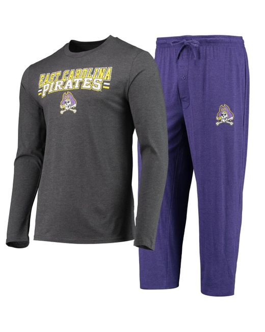 Concepts Sport Heathered Charcoal Distressed Ecu Pirates Meter Long Sleeve T-shirt and Pants Sleep Set