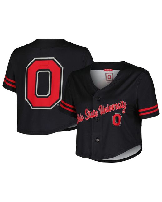 Mitchell & Ness Ohio State Buckeyes Vault Cropped V-Neck Button-Up Shirt