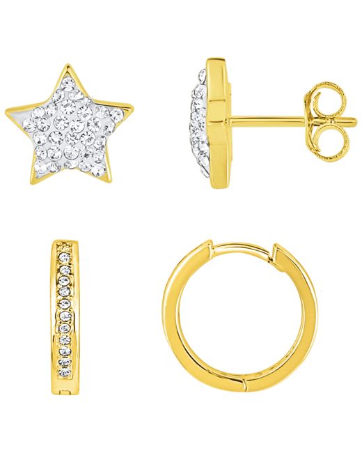 And Now This 2 Pair Crystal Hinged Hoop and Pave Star Stud Earring Set