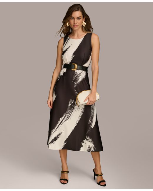 Donna Karan Brush-Stroke Belted Midi Dress