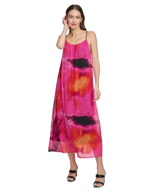 Dkny Printed Sleeveless Chiffon Dress