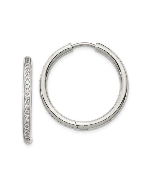 Chisel Polished with Cz Hinged Hoop Earrings