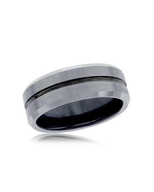 Metallo Matte Polished and Black Stripe Ring