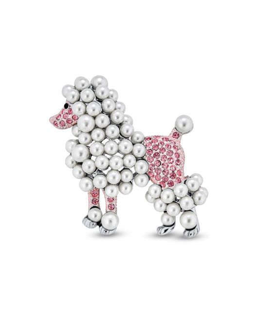 Bling Jewelry Fashion Statement Crystal White Simulated Pearl Dog Poodle Brooch Pin For Teen Rhodium Plated