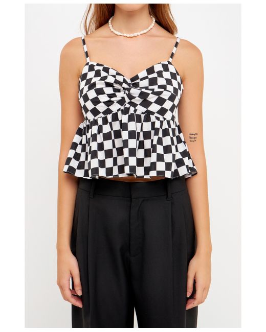 Grey Lab Knotted Checker Print Top white