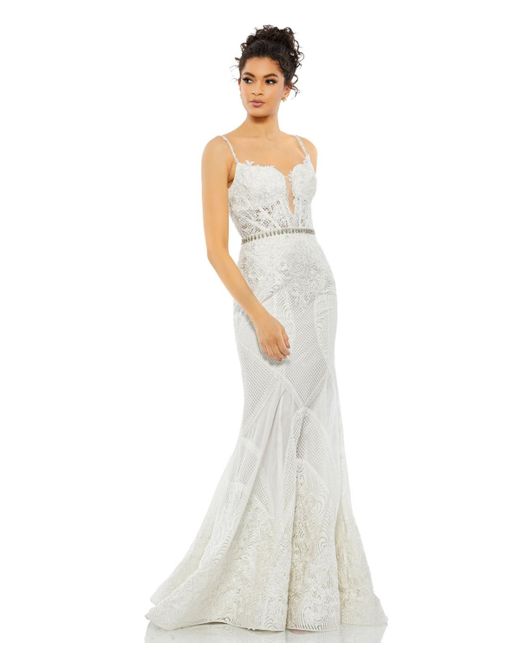 Mac Duggal Embroidered Sleeveless Plunge Neck Trumpet Gown
