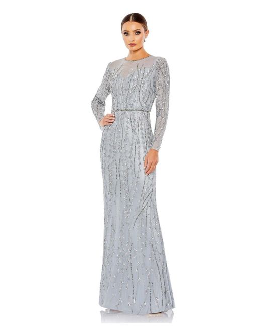 Mac Duggal Embellished Illusion High Neck Long Sleeve Gown