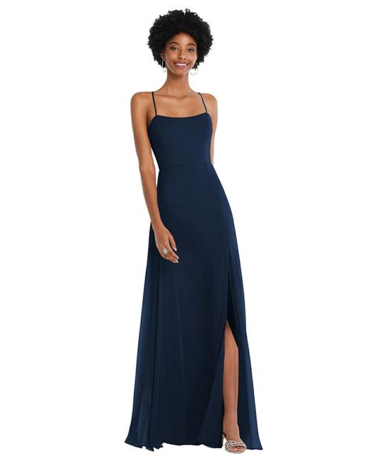 After Six Scoop Neck Convertible Tie-Strap Maxi Dress with Front Slit