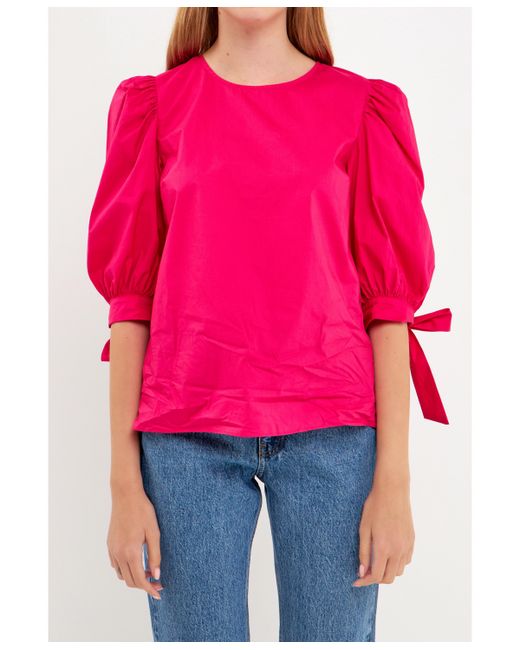 English Factory Bow Banded Puff Sleeve Blouse