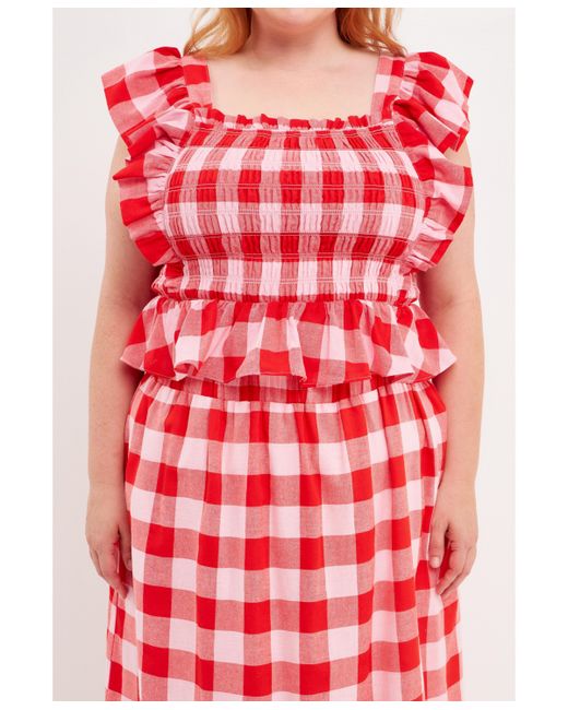 English Factory Plus Gingham Smocked Top red