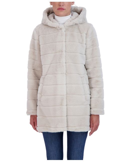 Sebby Collection Hooded Grooved Faux Fur Coat