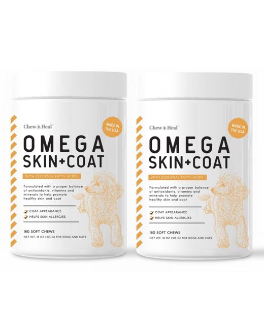 Chew + Heal Omega Skin Coat Fish Oil Supplement for Dogs 360 Delicious Chews