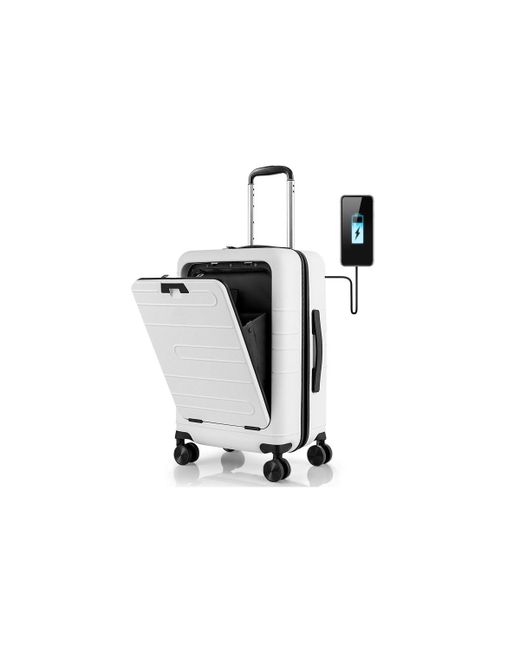 Slickblue Carry-on Luggage Pc Hardside Suitcase Tsa Lock with Front Pocket and Usb Port