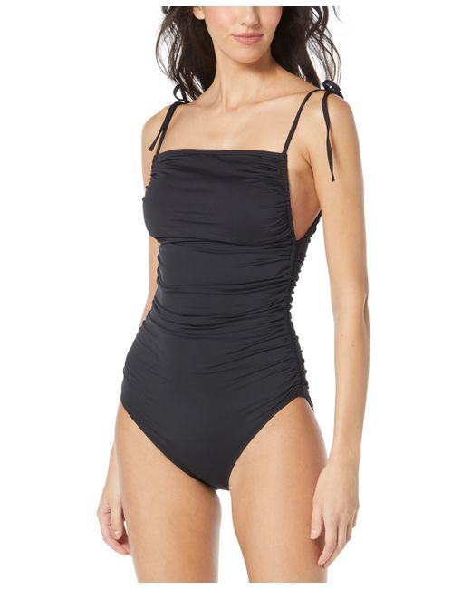 Vince Camuto Shirred Tie-Strap One-Piece Swimsuit