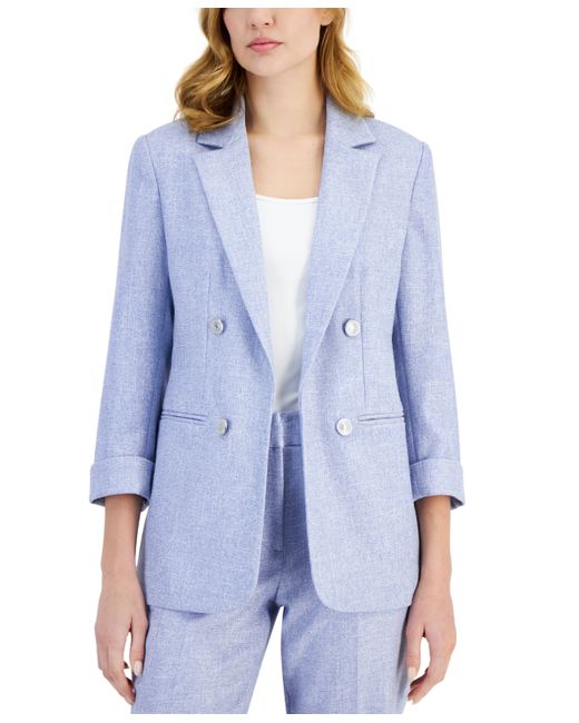 T Tahari 3/4-Rolled-Sleeve Notched-Collar Open-Front Blazer