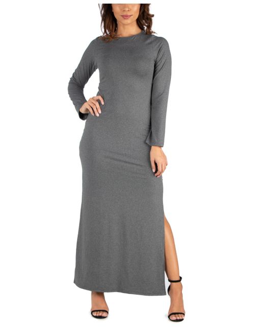 24seven Comfort Apparel Long Sleeve Side Slit Fitted Maxi Dress