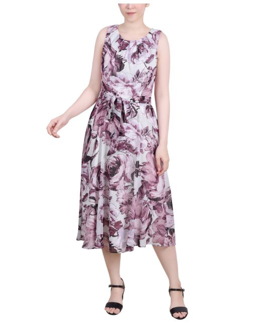 Ny Collection Petite Sleeveless Chiffon Belted Dress