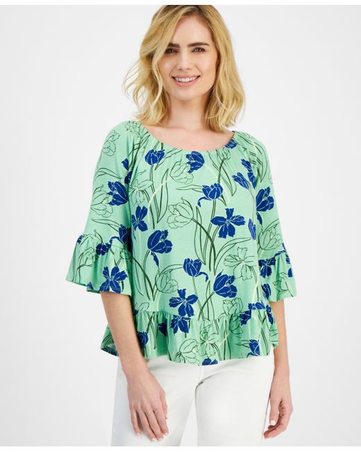 Style & Co Petite Tulip Menagerie On/Off Knit Top Created for