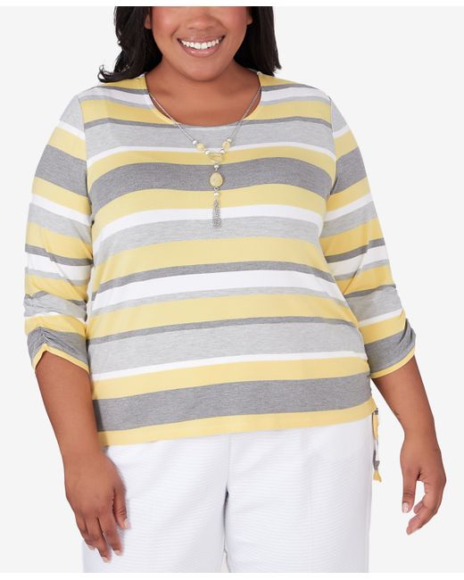 Alfred Dunner Plus Charleston Striped Top with Side Ruching