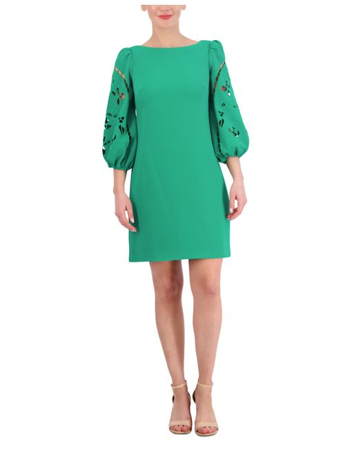 Vince Camuto Signature Stretch Crepe Embroidered-Sleeve Shift Dress