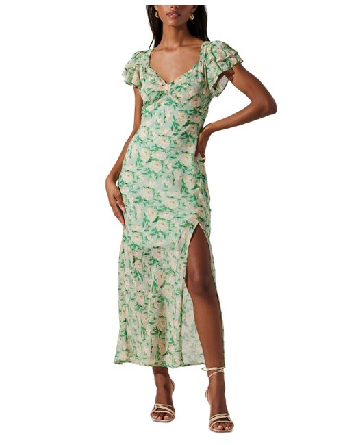 ASTR the Label Maisy Floral Print Flutter Sleeve Midi Dress