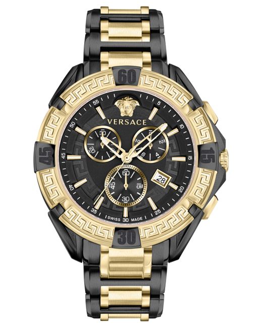 Versace Swiss Chronograph V-Greca Two-Tone Stainless Steel Bracelet Watch 46mm