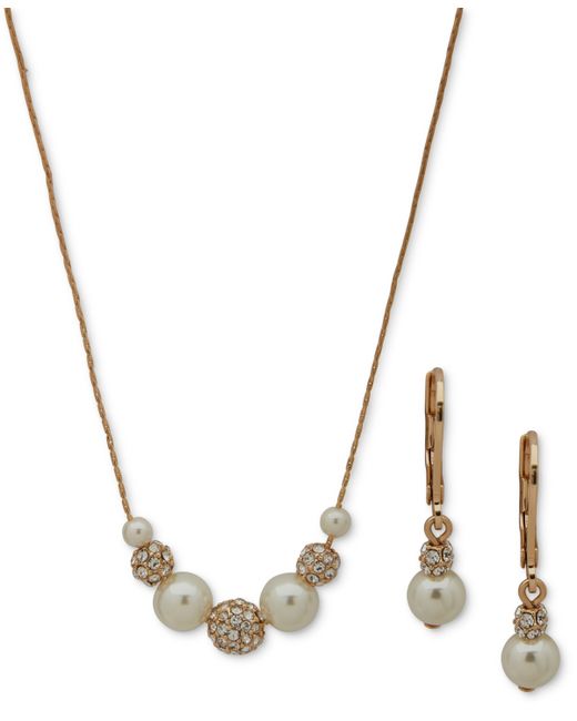 AK Anne Klein Gold-Tone Pave Fireball Imitation Statement Necklace Drop Earrings Set