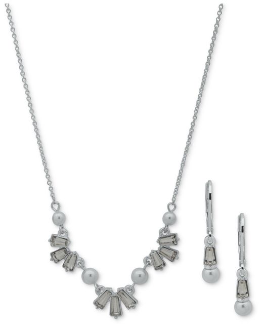 AK Anne Klein Tone Crystal Imitation Statement Necklace Drop Earrings Set