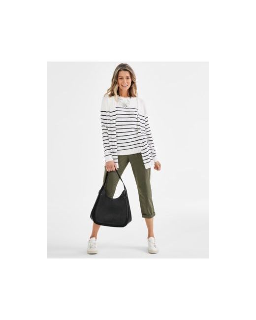 Style & Co Style Co Striped Sweater Tank Cardigan Embroidered Pants Hoop Earrings Necklace Hobo Bag Low Top Sneakers Created For
