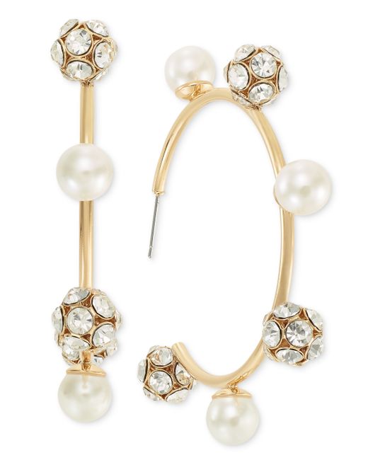 I.N.C. International Concepts Large Pave Fireball Imitation Pearl C-Hoop Earrings Created for