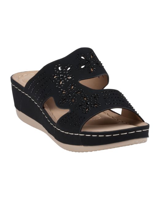 GC Shoes Perforated Studded Slip-On Wedge Sandals