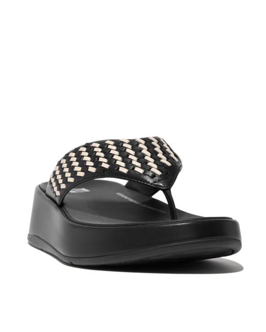FitFlop F-Mode Woven-Leather Flatform Toe-Post Sandals